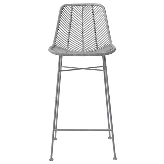 Hello Honey® 40.5" Gray Rattan Bar Stool with Metal Frame